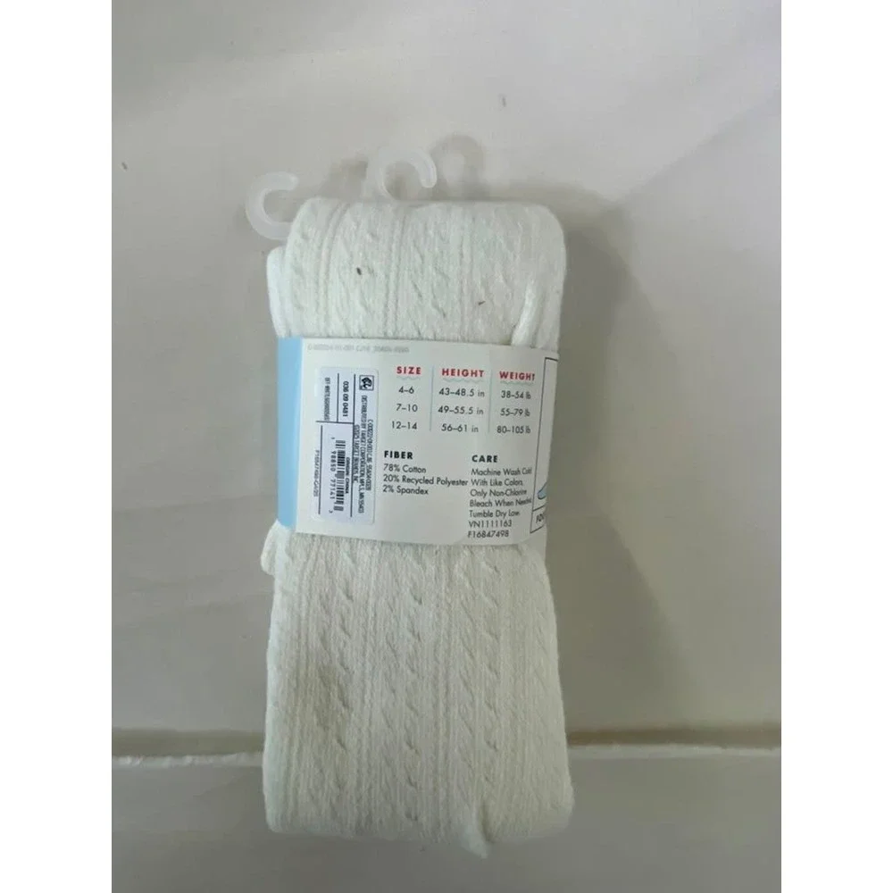 Cat & Jack Girls White Cable Knit Cotton Tights Footed Off-White Cream